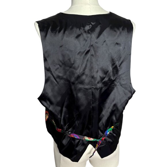 Vintage 90s Looney Tunes Mania Silk Vest Large Black Bugs Bunny Tweety Taz - Picture 4 of 6
